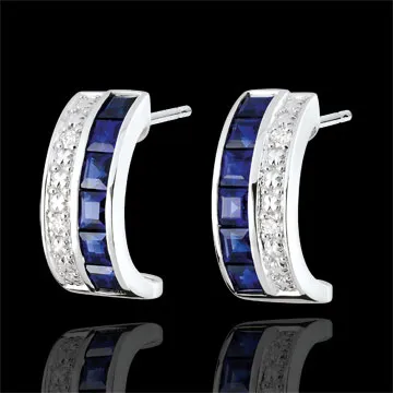 Creolen - Himmelskörper - Sternzeichen - blaue Saphire und Diamanten - Weißgold 9 Karat