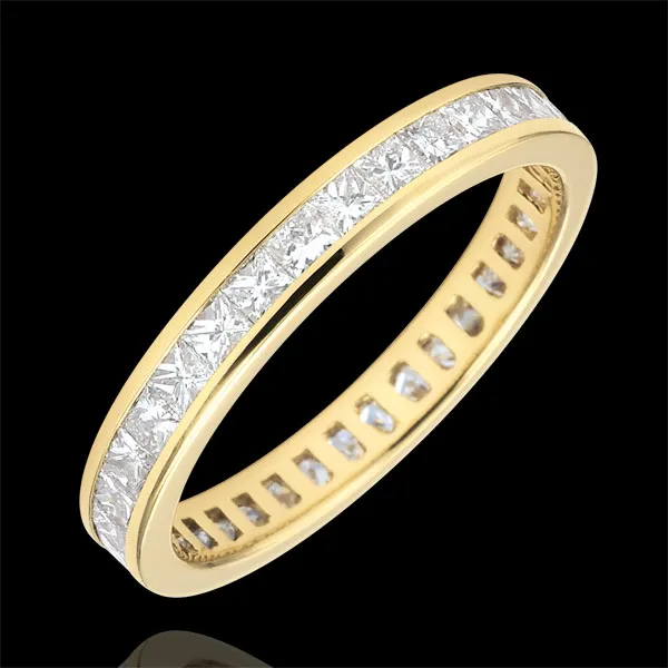 Trauring Gelbgold Pavé - Kanalfassung - 1.02 Karat - Prinzessdiamanten - Komplette Umdrehung