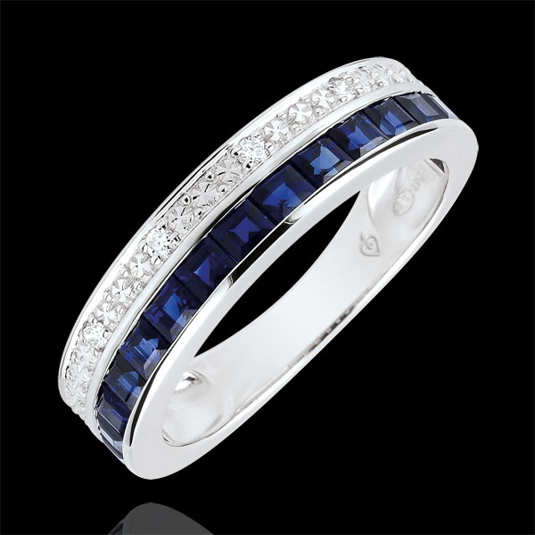 Ring - Himmelskörper - Sternzeichen - kleines Modell - blaue Saphire und Diamanten - Weißgold 9 Karat