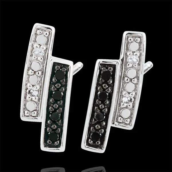 Oorbellen Chiaroscuro - studs - 9 karaat witgoud, zwarte Diamant