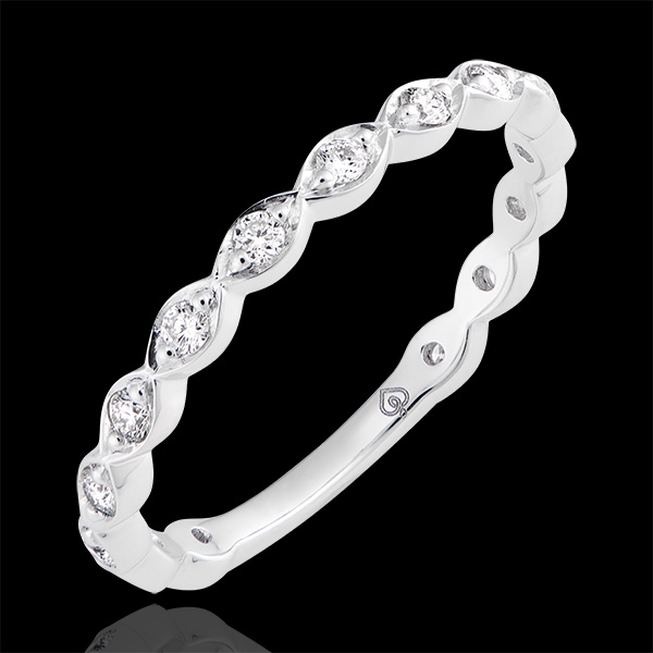Obrączka Perły Rosy - białe złoto 18-karatowe wysadzane diamentami