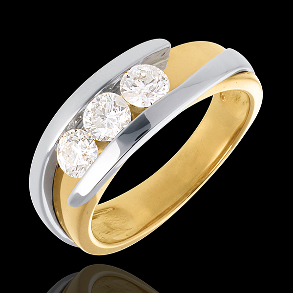 Trilogy Precious Nest - Interlocking- yellow gold and white gold (Very big size) - 0.77 carat - 3 diamonds - 18 carats