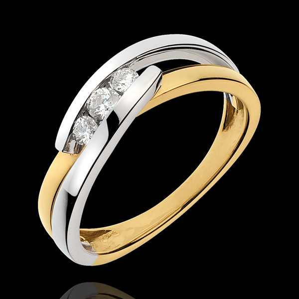 Trilogy Ring Precious Nest - Serenade - Yellow and White Gold - 3 diamonds - 18 carats