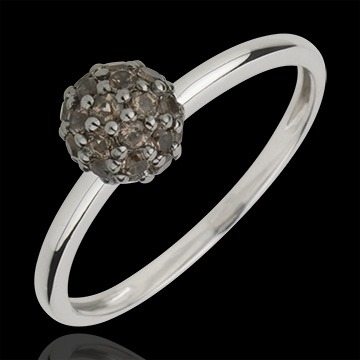 Anello Uccello del Paradiso - boule - Oro bianco - 9 carati - Quarzo fumé