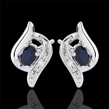 Orecchini Nazumi - Oro bianco - 9 carati - 2 Diamanti - 2 Zaffiri 