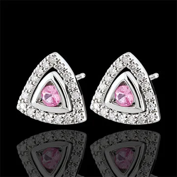 Orecchini Salma - Oro bianco - 9 carati - 36 Diamanti - 0.18 carati - 2 Zaffiri rosa 