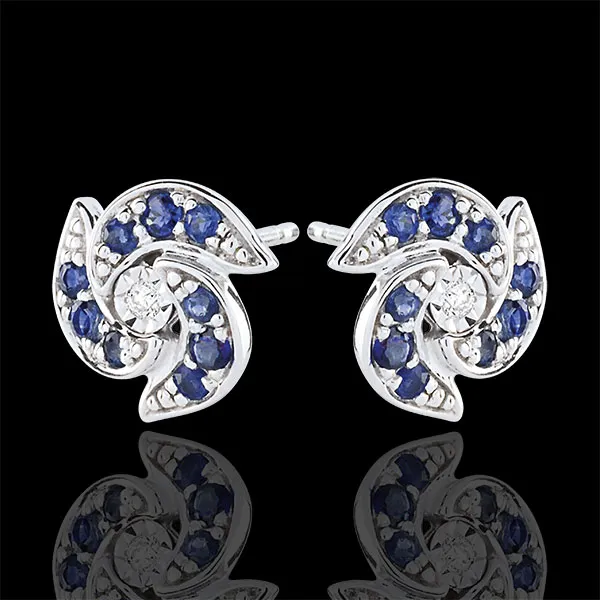 Orecchini - Rinaka - Oro bianco - 9 carati - 2 Diamanti - 18 Zaffiri - 0.32 carati