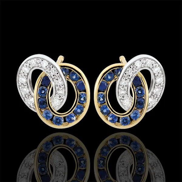 Orecchini Duorama - Oro bianco e Oro giallo - 9 carati - 22 Zaffiri - 20 Diamanti