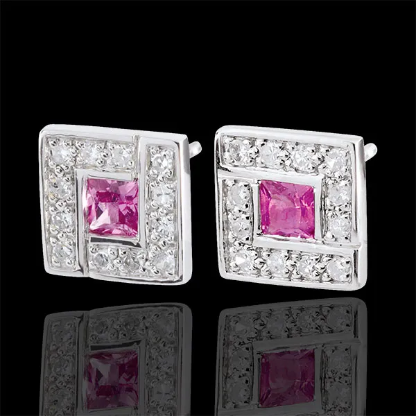 Orecchini Suki Rose - Oro bianco - 9 carati - 24 Diamanti - 0.14 carati - 2 Zaffiri rosa - 0.4 carati