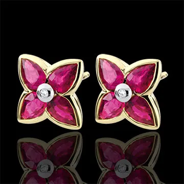 Orecchini Bella stella - Oro giallo - 9 carati - 2 Diamanti - 8 Rubini - 1.64 carati