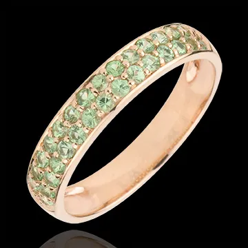 Anello Uccello del Paradiso - due file - Oro rosa - 9 carati - Tsavorite