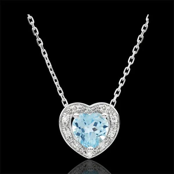 Collana Cuore Incantato - Oro bianco - 18 carati - 10 Diamanti - Topazio blu - 0.97 carati 