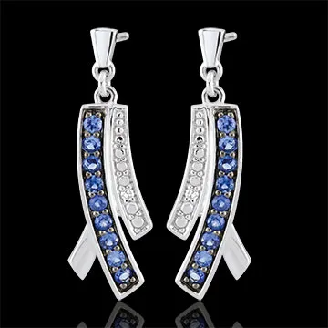 Orecchini Blina - Oro bianco - 9 carati - 18 Zaffiri - 2 Diamanti - 0.32 carati