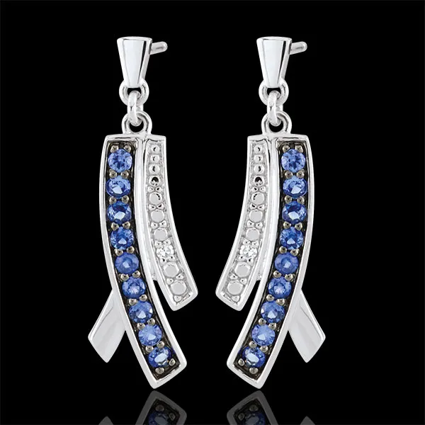 Orecchini Blina - Oro bianco - 9 carati - 18 Zaffiri - 2 Diamanti - 0.32 carati