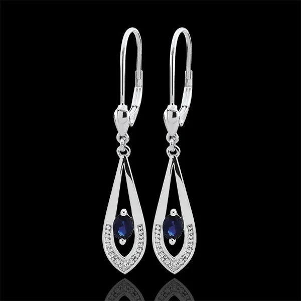 Orecchini - Britanie - Oro bianco - 9 carati - 2 Diamanti - 2 Zaffiri - 0.45 carati
