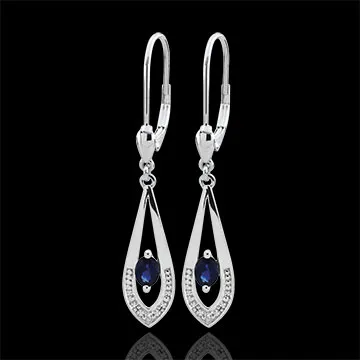 Orecchini - Britanie - Oro bianco - 9 carati - 2 Diamanti - 2 Zaffiri - 0.45 carati