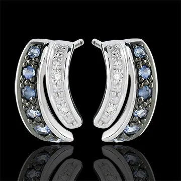 Orecchini Savina - Oro bianco - 9 carati - 12 Zaffiri blu - 4 Diamanti - 0.24 carati