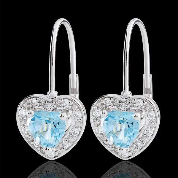 Orecchini Cuore Incantato - Oro bianco - 18 carati - 20 Diamanti - Topazio blu - 1.19 carati