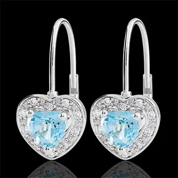 Orecchini Cuore Incantato - Oro bianco - 18 carati - 20 Diamanti - Topazio blu - 1.19 carati