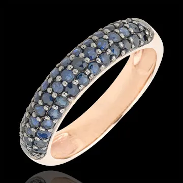 Anello Uccello del Paradiso - tre file - Oro rosa - 9 carati - Zaffiro blu