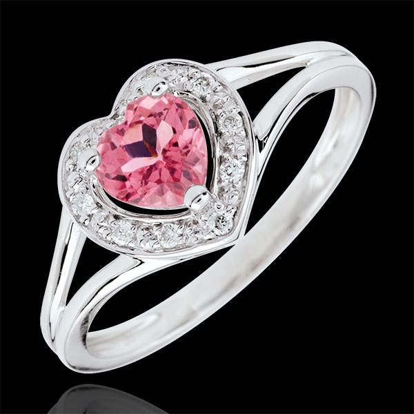 Anello Cuore Incantato - Oro bianco - 18 carati - 10 Diamanti - Turmalina rosa