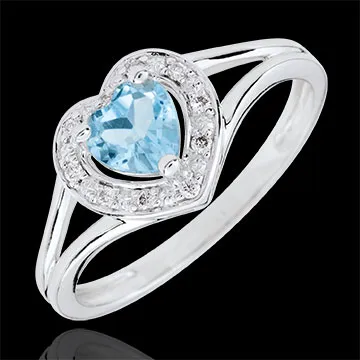 Anello Cuore Incantato - Oro bianco - 9 carati - 10 Diamanti -Topazio blu 