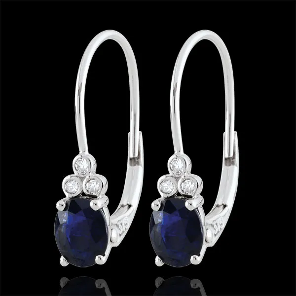 Orecchini Exquises - Oro bianco - 9 carati - 6 Diamanti - 2 Zaffiri 