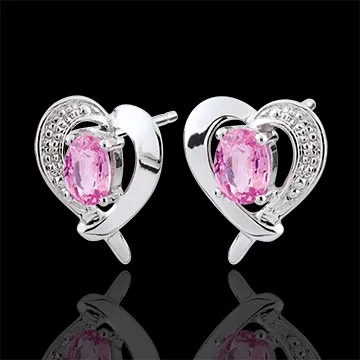 Orecchini Cuore di Fragola - Oro bianco - 9 carati - 2 Zaffiri rosa - 0.48 carati