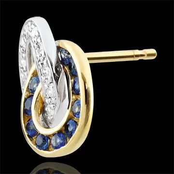 Orecchini Duorama - Oro bianco e Oro giallo - 9 carati - 22 Zaffiri - 20 Diamanti