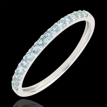 Anello Uccello del Paradiso - due file - Oro bianco - 9 carati - Topazio blu