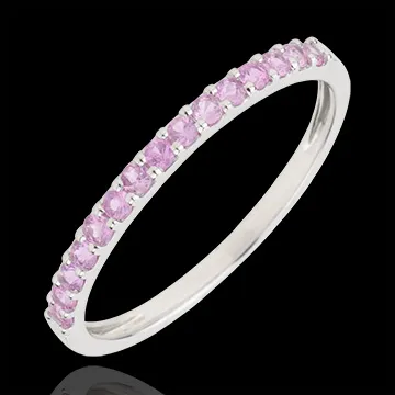 Anello Uccello del Paradiso - una fila - Oro bianco - 9 carati - Zaffiro rosa