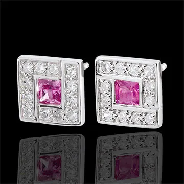 Orecchini Suki Rose - Oro bianco - 9 carati - 24 Diamanti - 0.14 carati - 2 Zaffiri rosa - 0.4 carati
