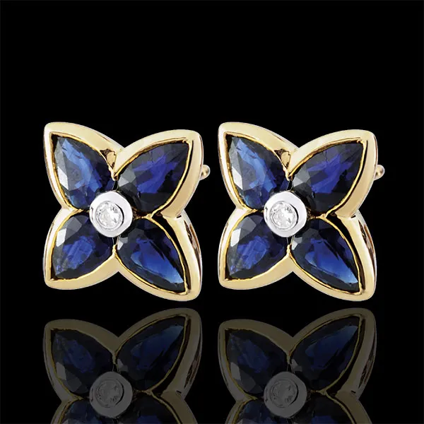 Orecchini Bella stella - Oro giallo - 9 carati - 2 Diamanti - 8 Zaffiri - 1.7 carati