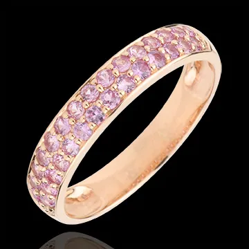 Anello Uccello del Paradiso - due file - Oro rosa - 9 carati - Zaffiro rosa