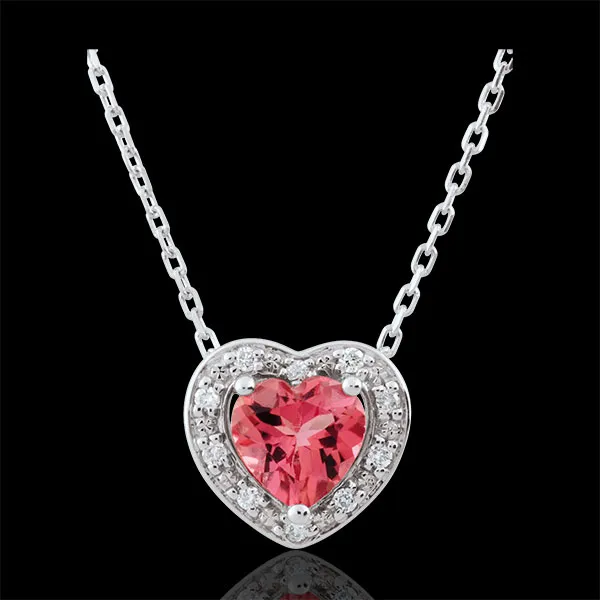 Collana Cuore Incantato - Oro bianco - 18 carati - 10 Diamanti - tormalina rosa - 0.83 carati