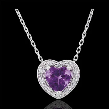 Collana Cuore Incantato - Oro bianco - 9 carati - 10 Diamanti - Ametista - 0.75 carati 