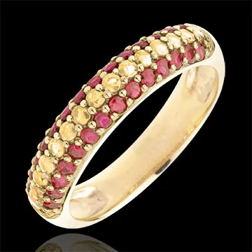 Anello Bandiera spagnola - Oro giallo - 9 carati - 28 Rubini - 15 Citrini - 0.87 carati