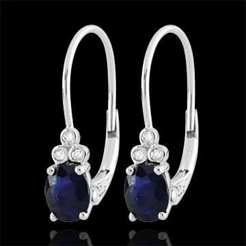 Orecchini Exquises - Oro bianco - 9 carati - 6 Diamanti - 2 Zaffiri 