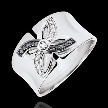 Ring Frische - Sommerlilie - Weißgold und schwarze Diamanten - 18 Karat