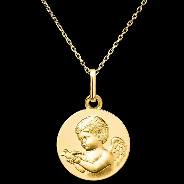 Medaille Engel Bote und Taube – 9-karätiges Gelbgold