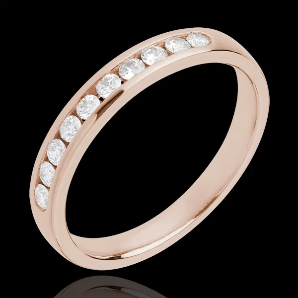 Trauring zur Hälfte mit Diamanten besetzt in Roségold - Kanalfassung - 0.25 Karat - 10 Diamanten
