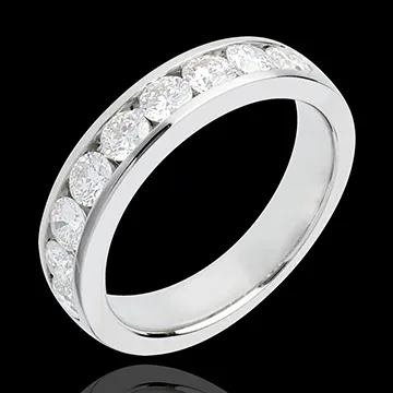 Trauring zur Hälfte mit Diamanten besetzt in Weissgold - Kanalfassung - 1 Karat - 9 Diamanten