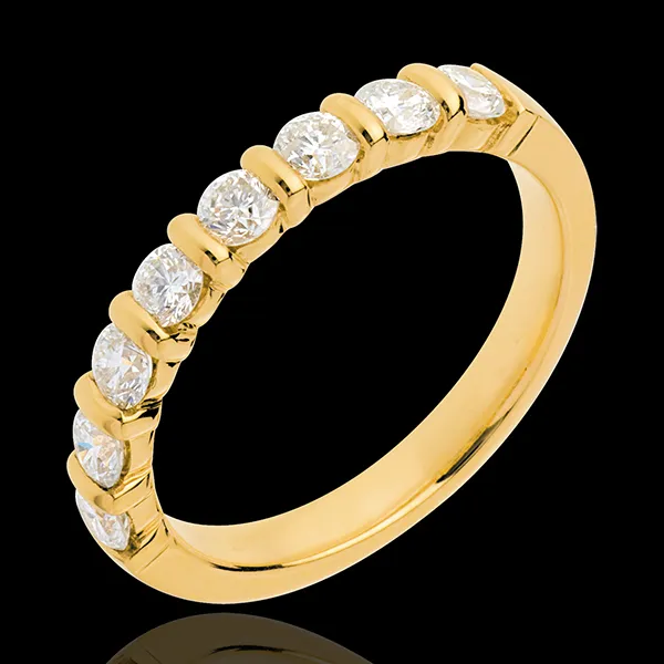 Trauring semi pavé in Gelbgold - Krappenfassung - 0.65 Karat - 8 Diamanten