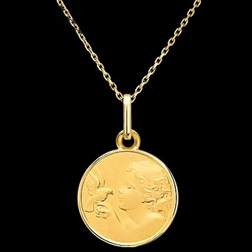Medaille - Der Engel und die Taube – 18-karätiges Gelbgold