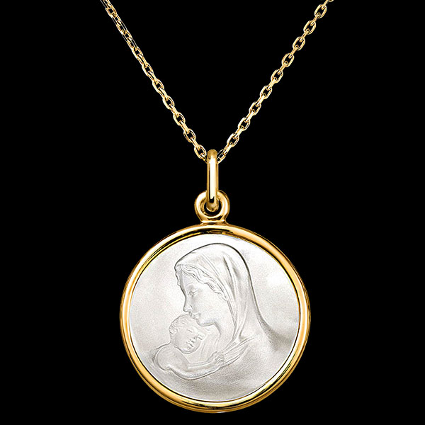 Medaille Mütterliche Liebe – 18-karätiges Gelbgold und Perlmutt
