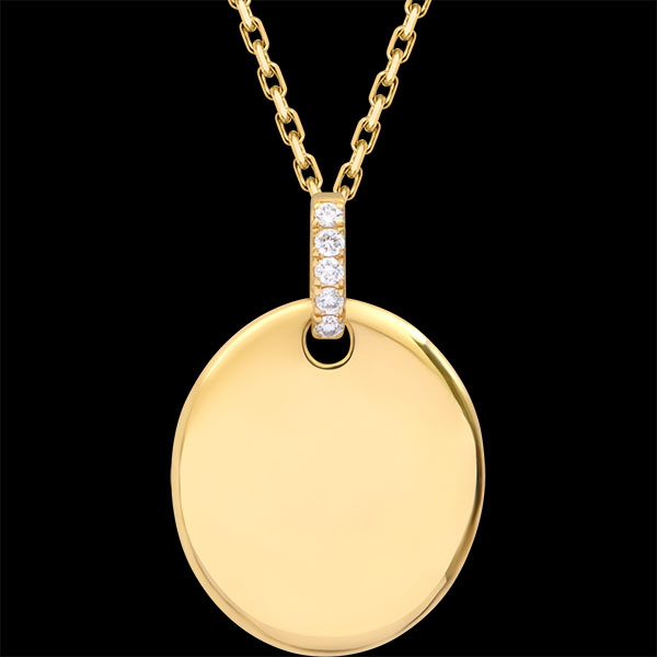 Ovale Gravur-Medaille Solène – 9-karätiges Gelbgold und synthetische Diamanten