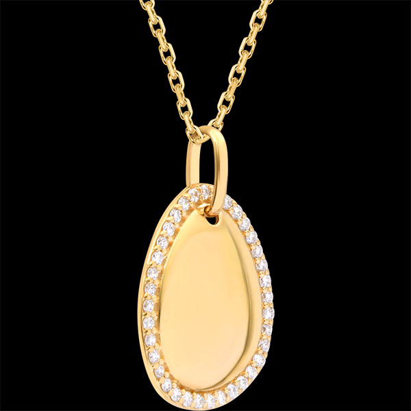 Amélie Gravur-Plakette Galet – 9-karätiges Gelbgold & synthetische Diamanten