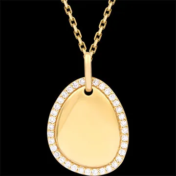 Amélie Gravur-Plakette Galet – 9-karätiges Gelbgold & synthetische Diamanten