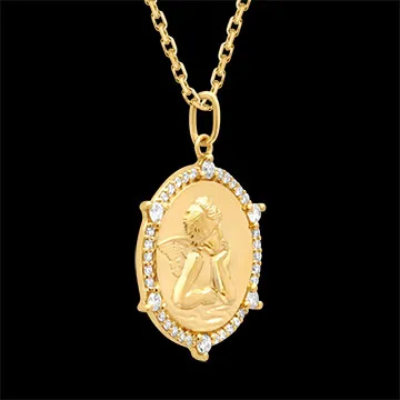 Getaufte Medaille Jungfrau Maria – 9-karätiges Gelbgold und synthetische Diamanten