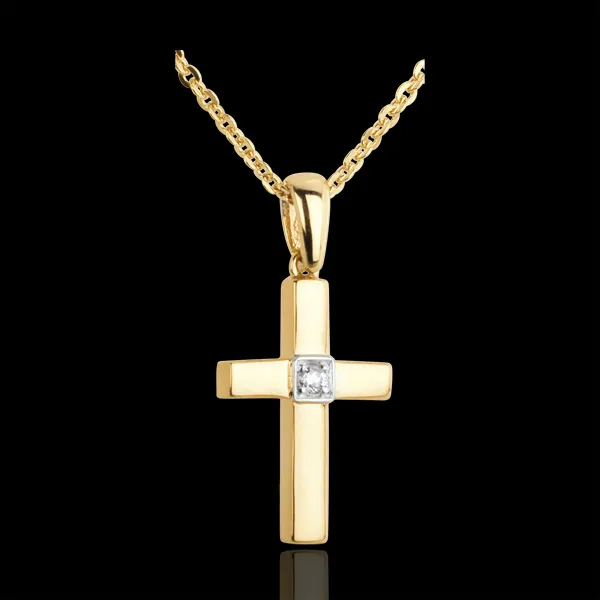 Diamantanhänger Kreuz in Gelbgold